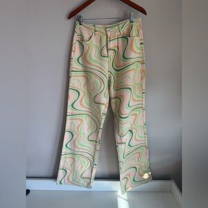 Nectar Clothing Pink Green Swirl Print Straight Leg Jeans Retro Psychedelic M